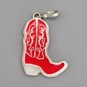 Revelry Keychain Charm Cowboy Boot Red Enamel Silver Tone 3"